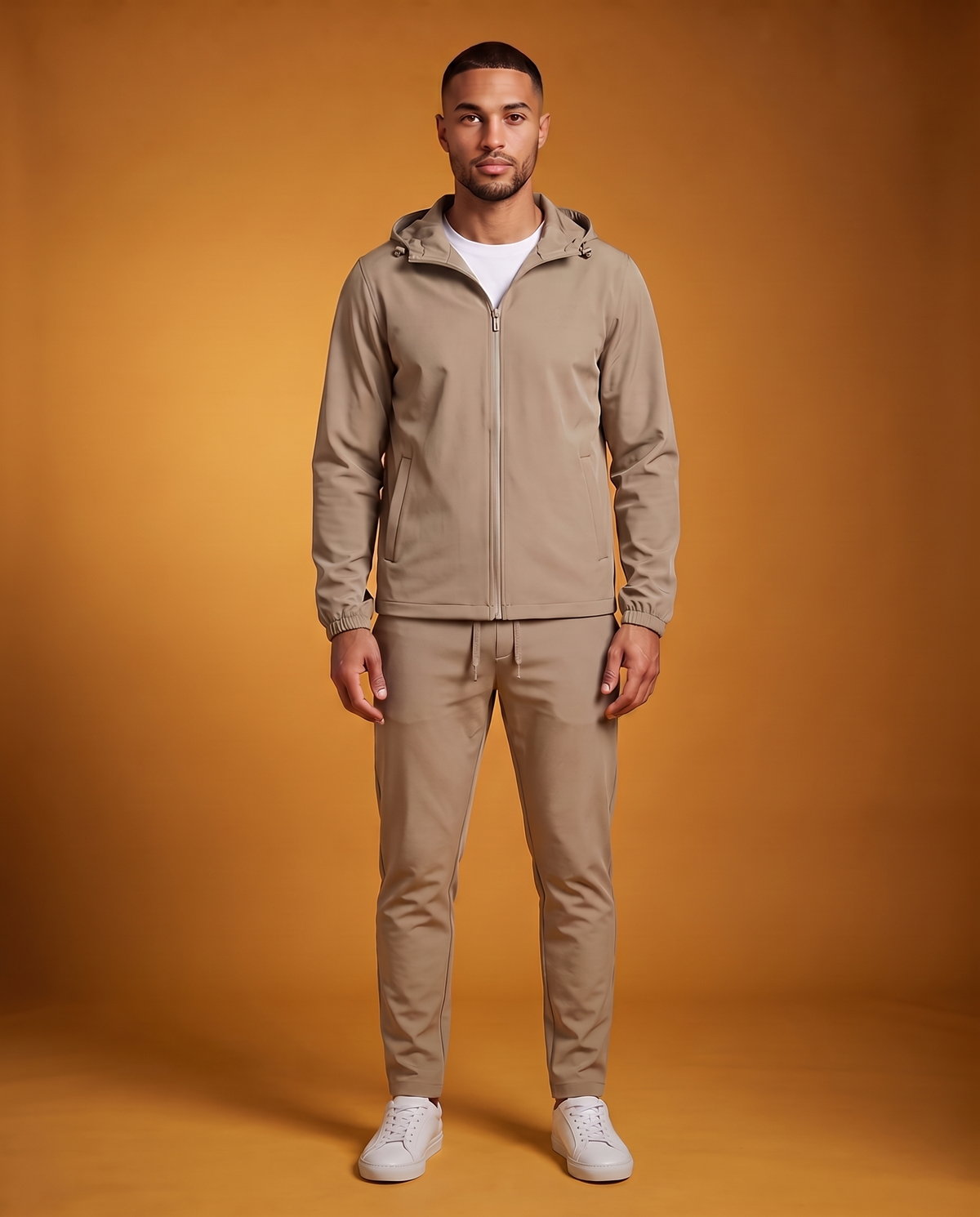 Syrvain Nomad Tech Suit in Beige — Vorderansicht